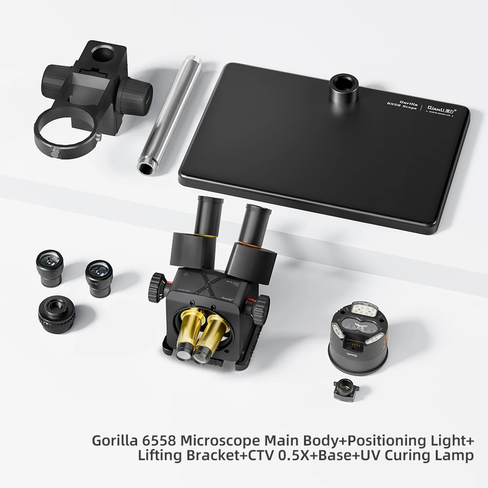 Фото Микроскоп QianLi 6558 Gorilla с LED-подсветкой + УФ-лампой для отверждения + лазерный указатель для позиционирования №2