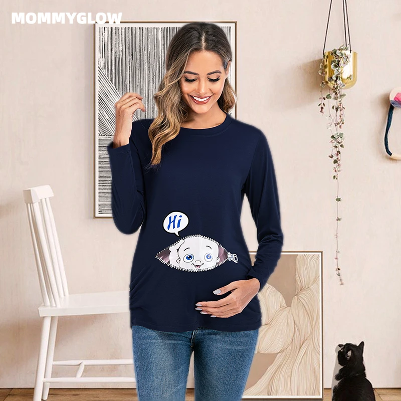Pregnancy Announcement Tee Long Sleeves Pregnant Women Clothing Mom Pregnant Recuperate Premama T-shirt Maternity Tops