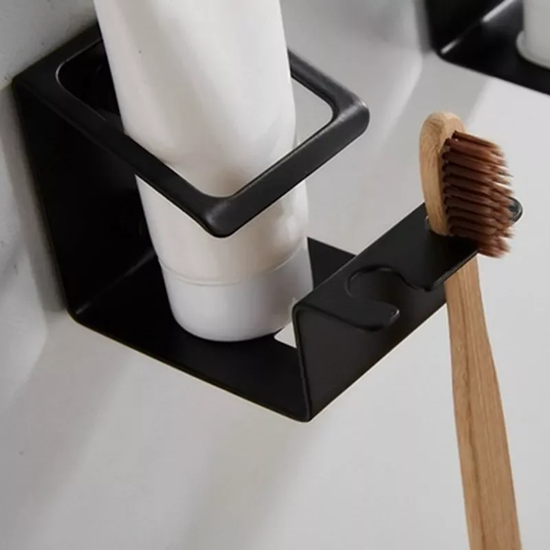 

Upgraded Stainless Steel Toothpaste Toothbrush Cup Holder Black Garden Self-adhesive Accesories tandenborstelhouder zwart