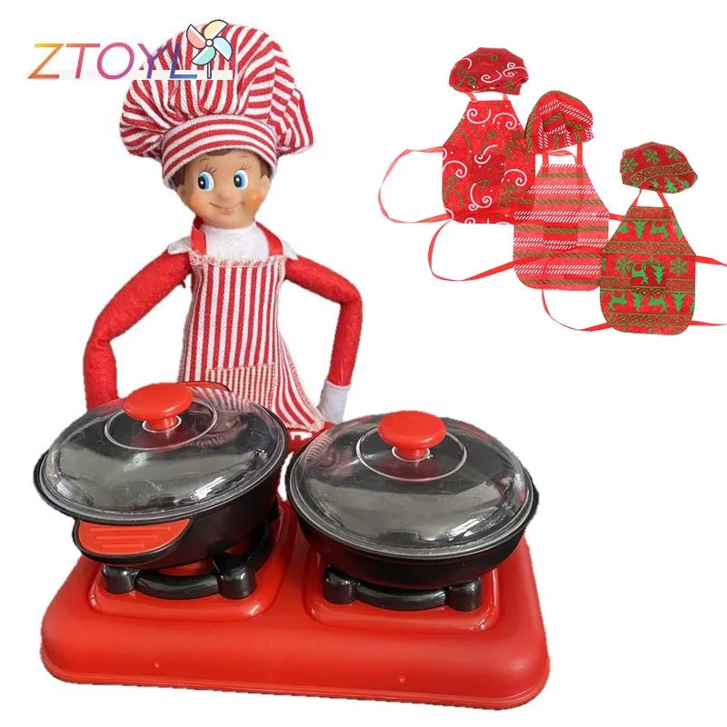 

Рождественские традиционные игрушки, аксессуары, одежда Санта кутюр для куклы-эльфа, фартук + шляпа