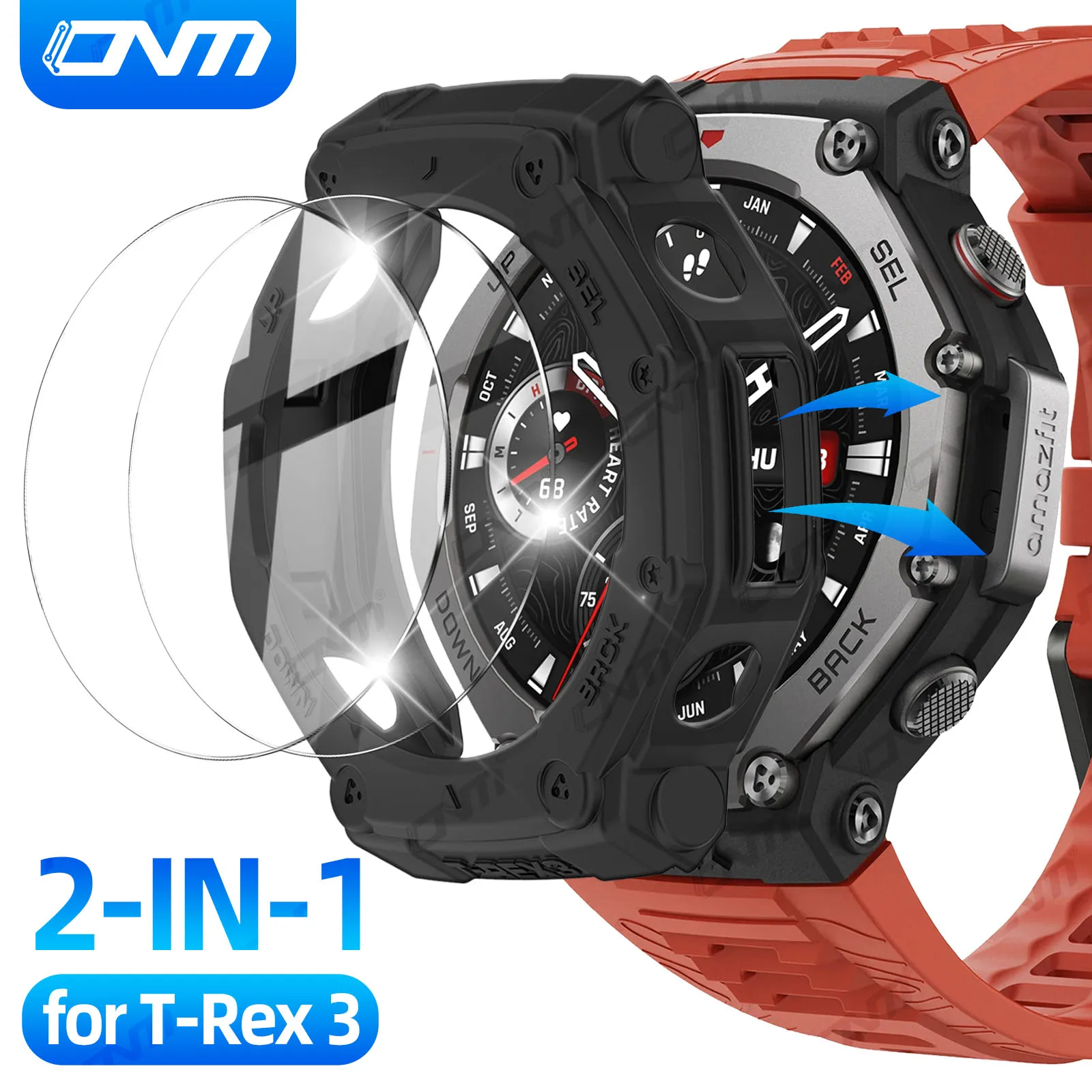 Стекло + чехол 2-в-1 для Amazfit T-Rex 3 защитная пленка из закаленного стекла и защитный