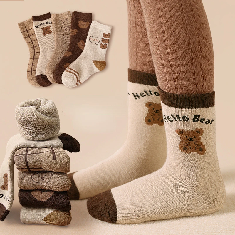 Winter Baby Socks Thicken Warm Children's Socks Babies Accessories Newborn Stuff Infant Socks Terry Cute Bear Mother Kids