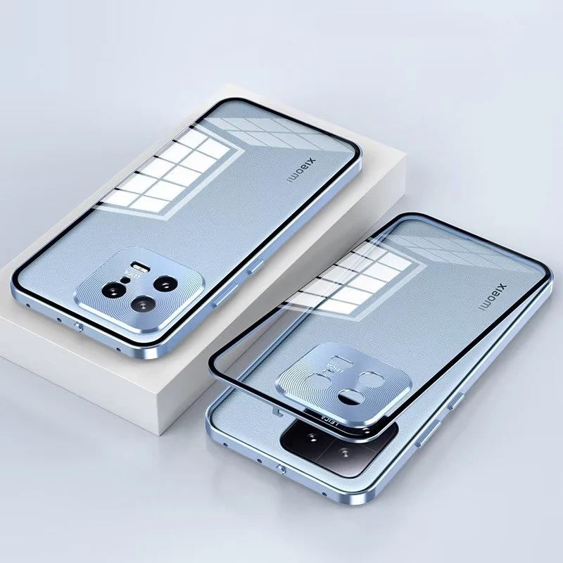 

Magnetic Case For Xiaomi 13 Aluminum Metal Bumper Adsorption Transparent Tempered Glass Camera Lens Protector Cover Mi 13 Pro