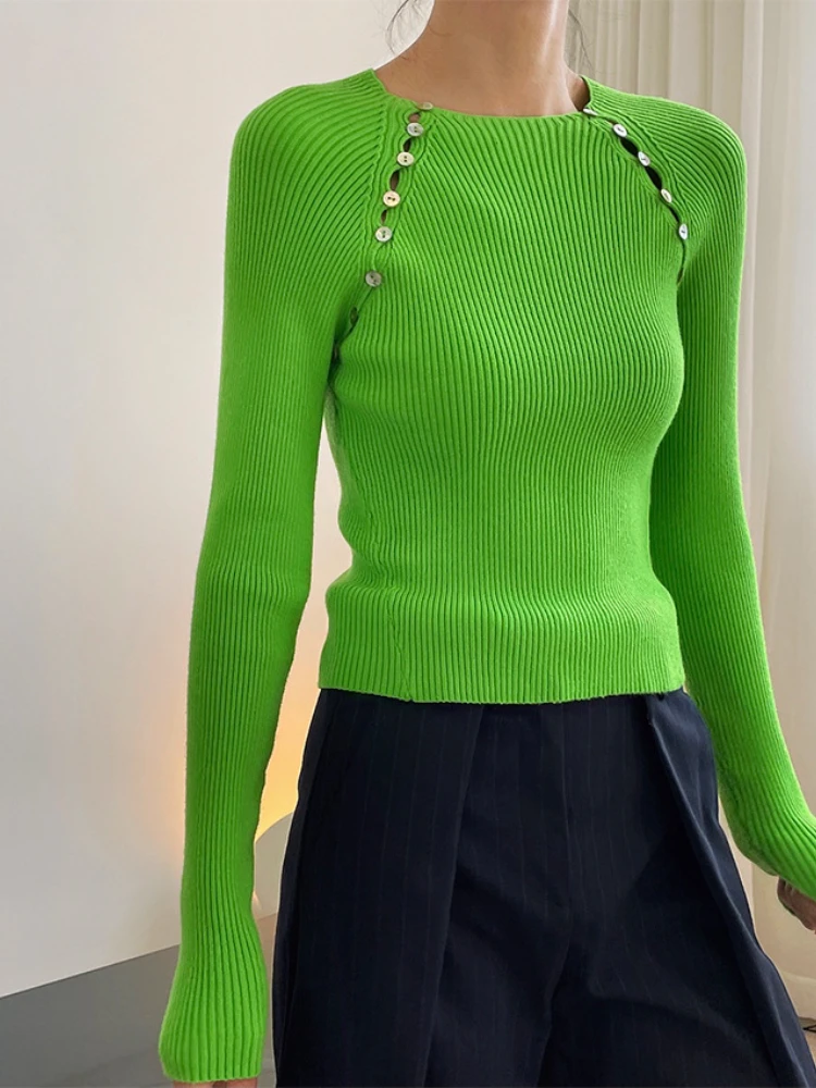 

2022 Autumn and Winter New Korean Version Slim Round Neck Waistcoat Double Breasted Knitted Sweater Top Women
