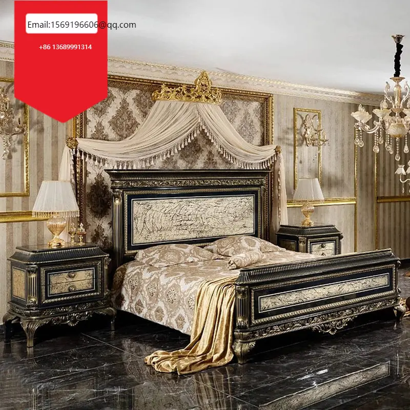 

Пользовательская Вилла из массива дерева, резная двойная кровать, европейская роскошная тканевая кровать, французская Дворцовая кровать принцессы