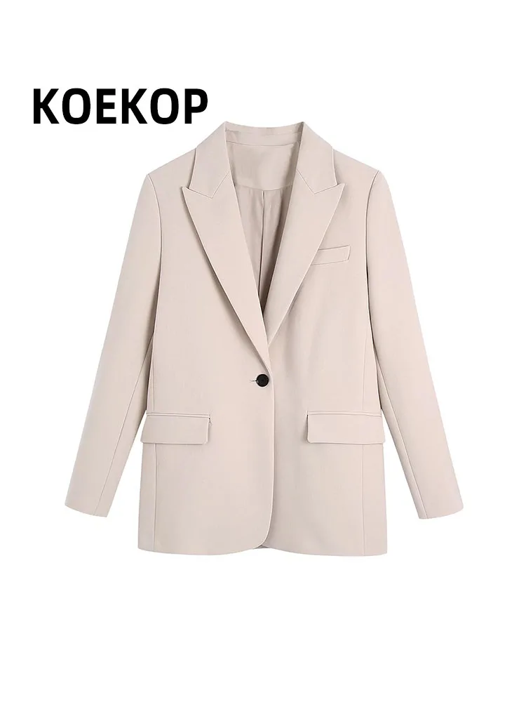 

Женский пиджак с карманами KOEKOP, однотонный Блейзер на одной пуговице, винтажный женский шикарный костюм с длинным рукавом и английским воро...