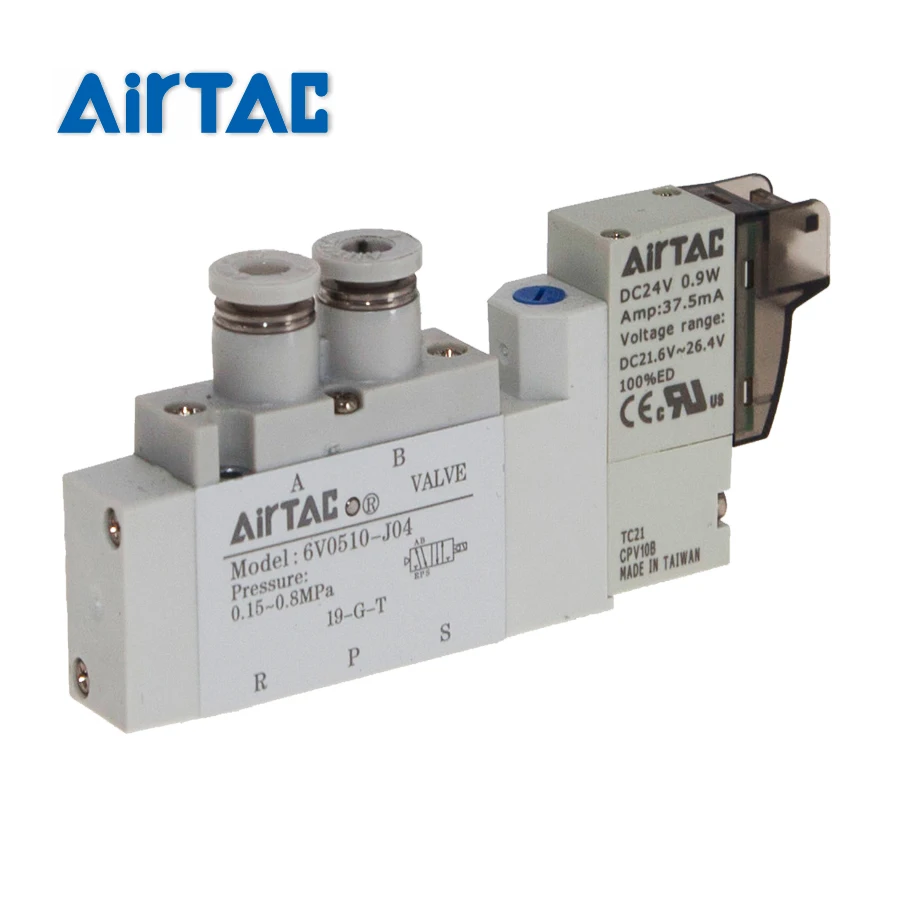Электромагнитный клапан AirTAC 6V0510-J04 DC24V12V воздушный газ с одной катушкой, управление напряжением, легкое осмотр, размер отверстия M5, резьба PT