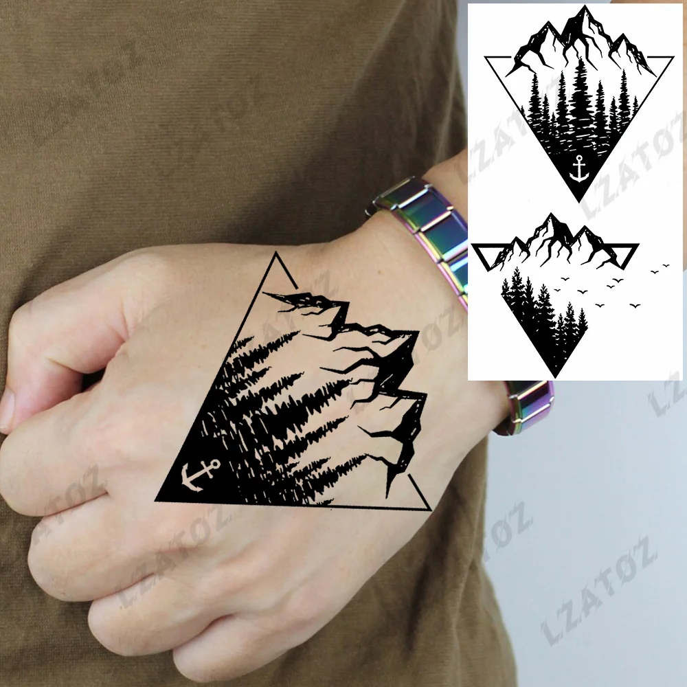 

Geometric Mountain Birds Temporary Tattoos For Men Adult Realistic Fake Snake Skull Scorpion Tattoo Stickers Washable Hand Tatoo