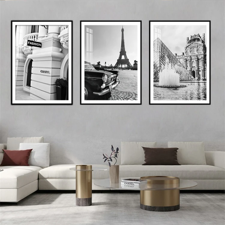 

Balck White Luxury Poster and Prints Eiffel Tower Vintage Car Wall Art Canvas Painting Nordic Wall Pictures for home Decoration