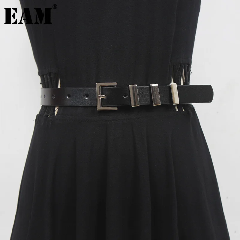 

[EAM] Pu Leather Black Metal Buckle Long Wide Belt Personality Women New Fashion Tide All-match Spring Autumn 2023 1DF1778