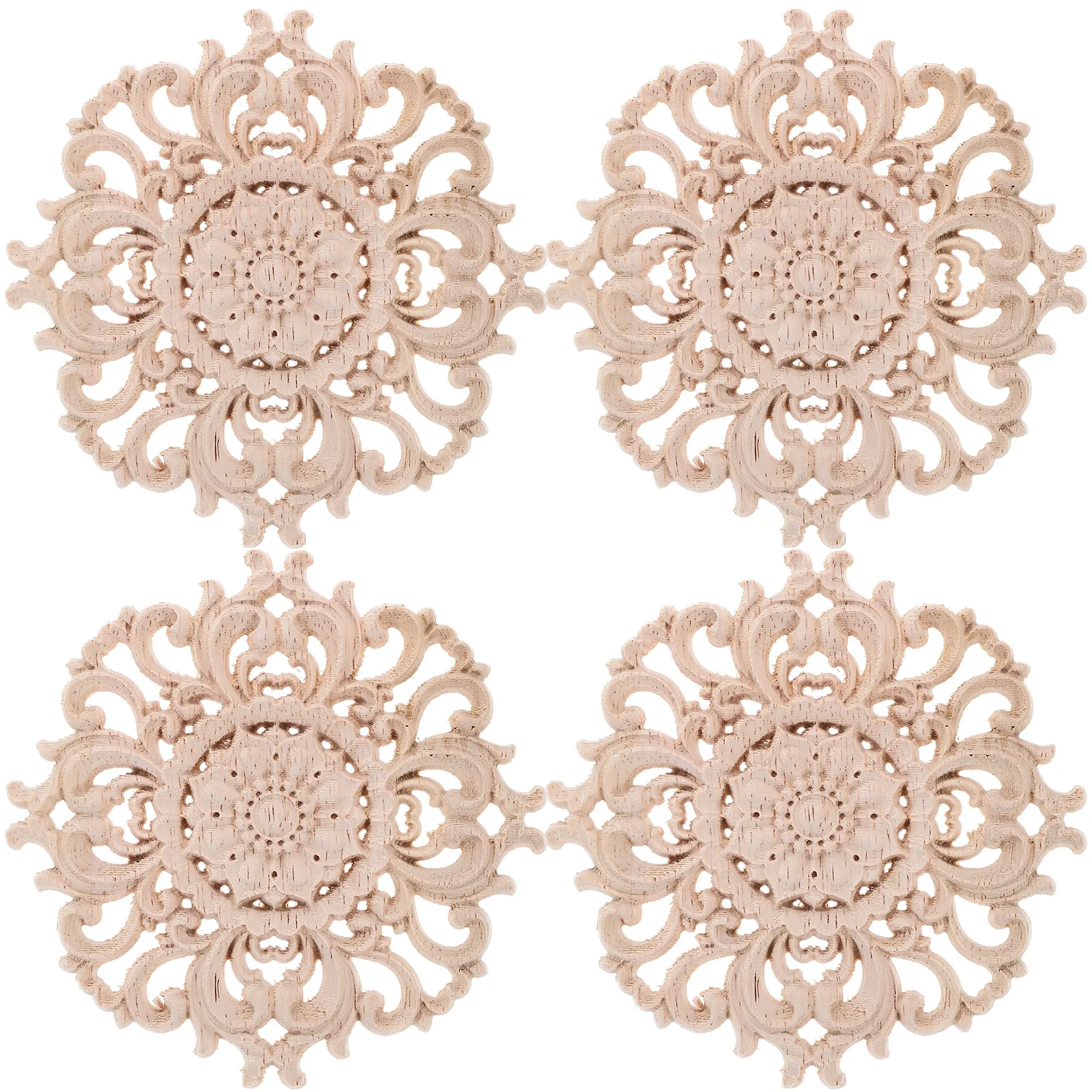 

4pcs Wood Appliques Unpainted Wooden Carved Carvings Onlays for Cupboard Door Bed Cabinet