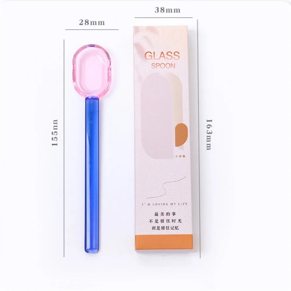 

Oval Head Glass Spoon Contrast Color Dessert Milk Yogurt Scoops Kitchen Tableware High Temperature Coffee Mixing Spoons