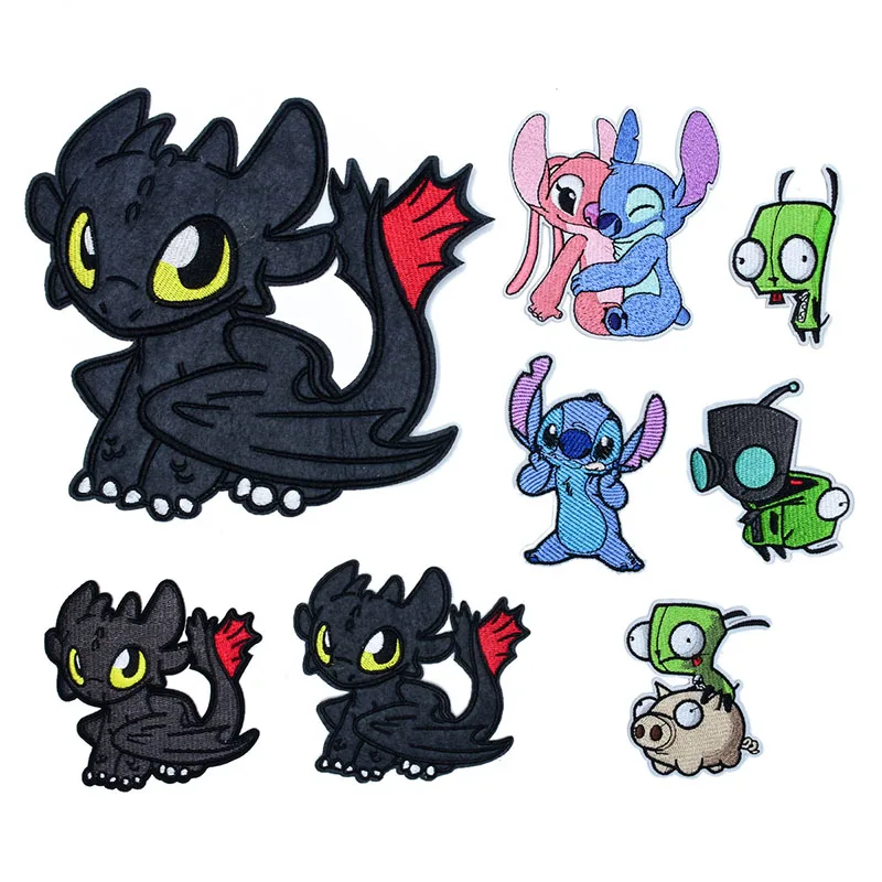 

Cartoon Blue Monster Embroidery Cloth Stickers Cute Black Dragon Ironing Adhesive Patch Green Piggy DIY Clothing Decor Wholesale