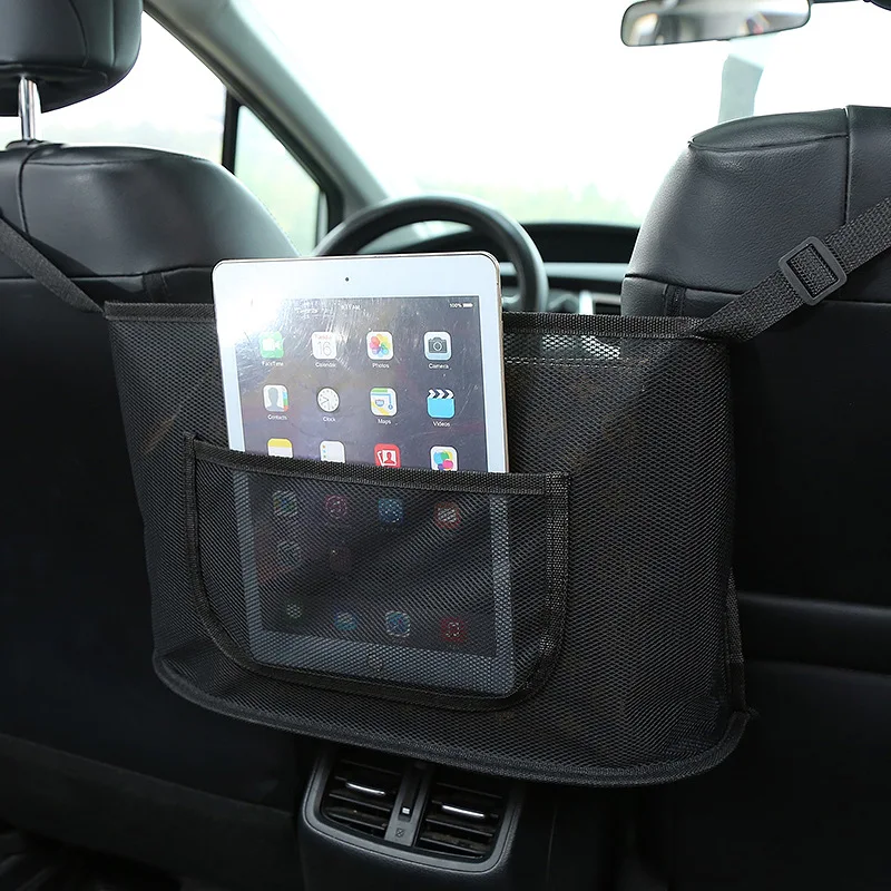 

3-Layer Car Storage Net Bag Between Seats Car Divider Pet Barrier Stretchable Elastic Mesh Bag Organizer Auto Accessories