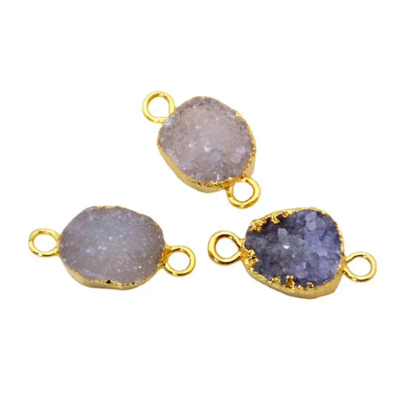 

Gold Plating Freeform Natural Color Agate Druzy Geode Connector Double Loops Sparkles Drusy Crystals Stone Bead Jewelry Charm