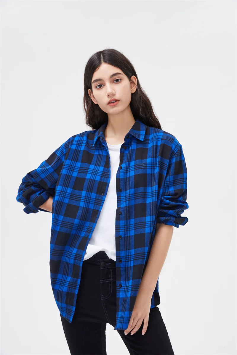 

2021 Spring Autumn Tops Women Plaid Shirts Loose Oversize Blouses Casual Flannel Female Top Long Sleeve Men shirts Blusas