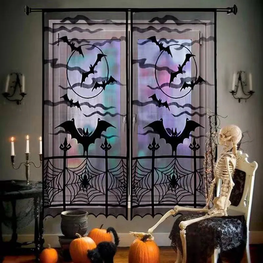 

Black Spider Witch Halloween Disposable Curtain Halloween Decorations for Home Indoor Haunted House Accessories Horror Party Use