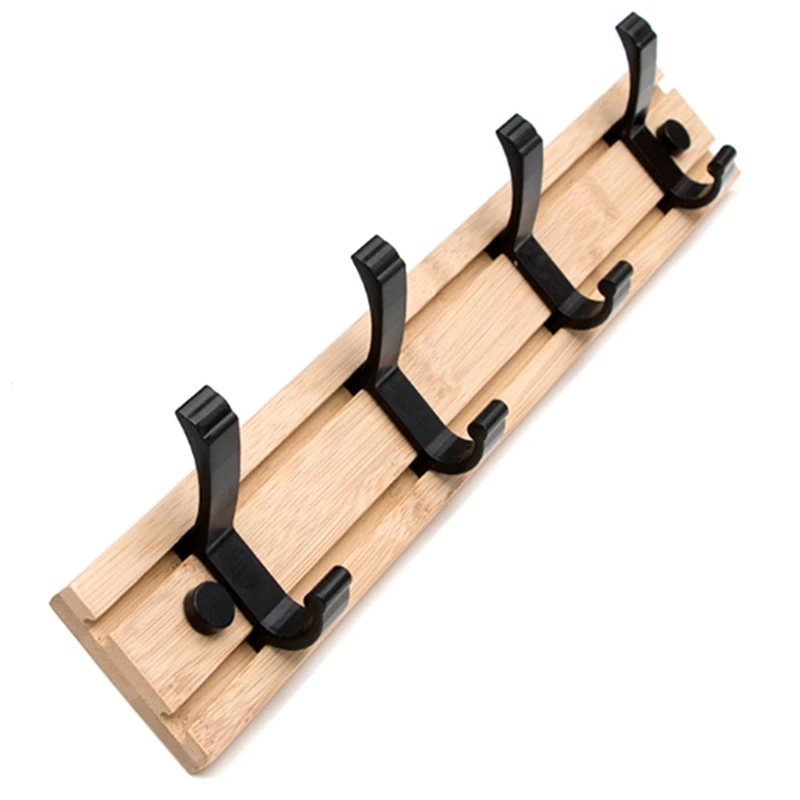 

Wooden Black Coat Rack Hanging Coat Hat Bag Towel Hanger With 4 Hooks Wall Hooks