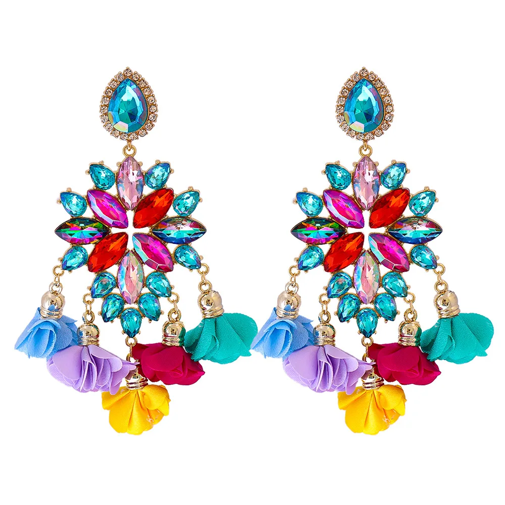 

New Fashion Vintage Boho Colorful Diamond Flower Earrings