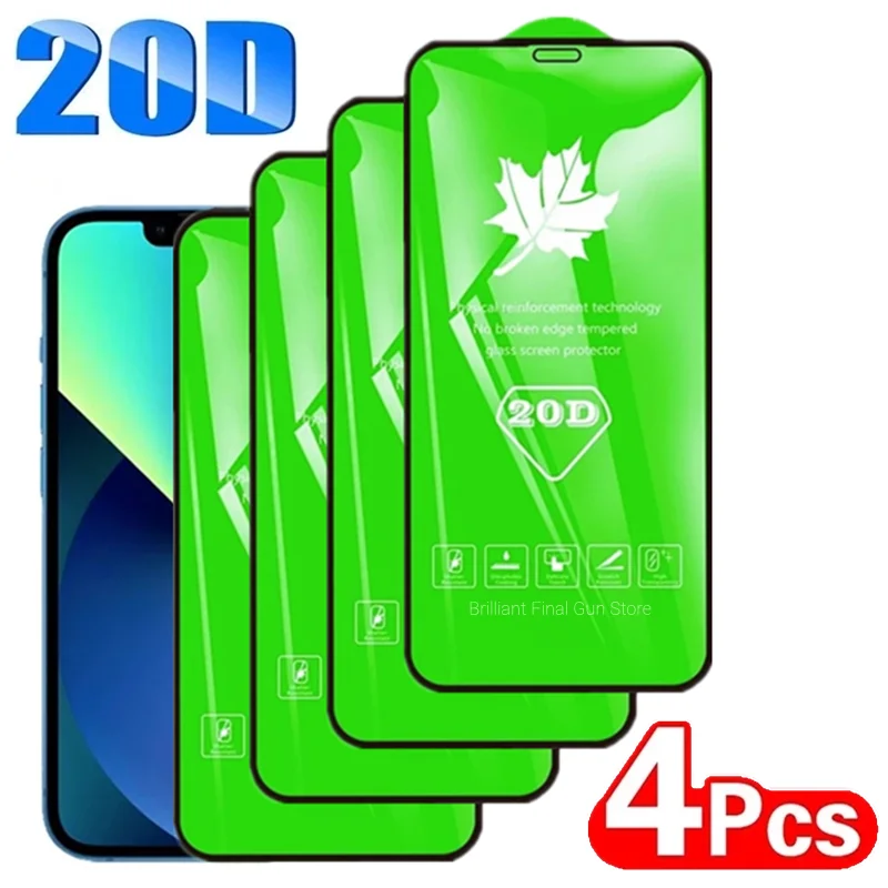 4PCS 20D Tempered Glass For iPhone 14 12 11 Pro Max 7 8 Plus Full Cover Screen Protector For iPhone 12 Mini 13 PRO X XR XS MAX