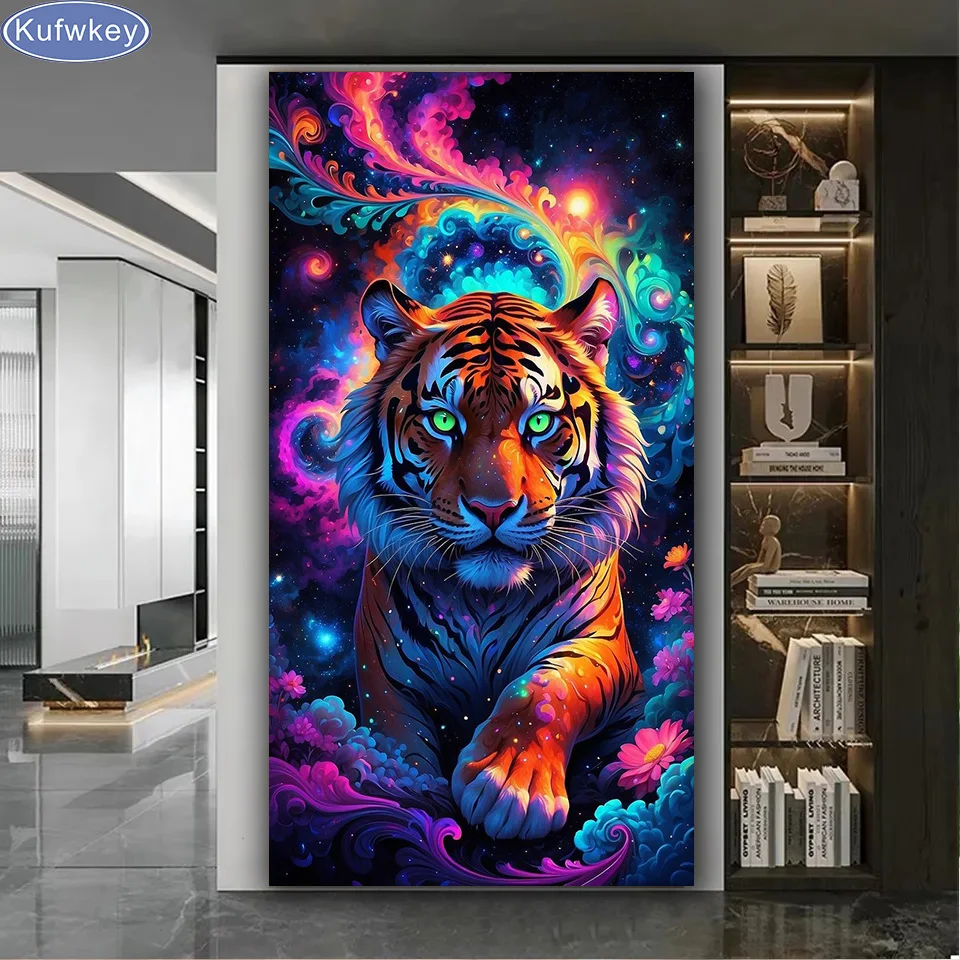 Картина из страз сделай сам с цветным тигром новинка 2024 полностью квадратная