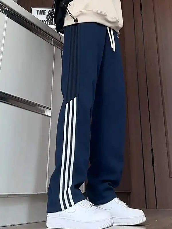 Осенние новые спортивные прямые повседневные брюки в полоску мужские свободные