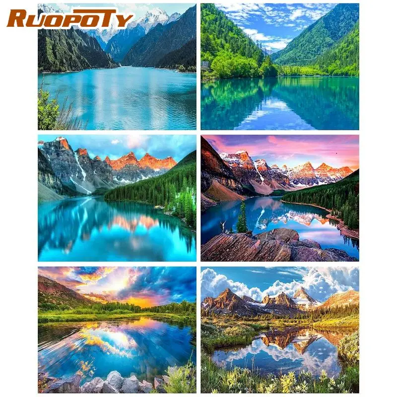 

RUOPOTY Frame Acrylic Painting By Numbers DIY Gifts Canvas Painting Lakes Door Paint By Numbers Home Decor Unique Gift