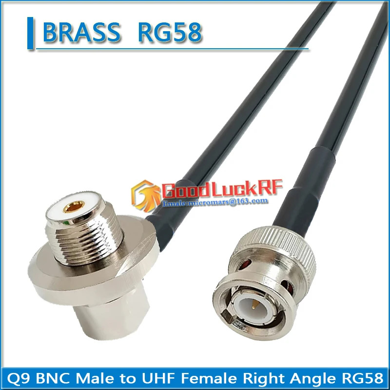 

PL259 SO239 UHF Female Washer Nut Right Angle 90 Degree to Q9 BNC Male Connector Pigtail Jumper RG-58 RG58 3D-FB Extend cable