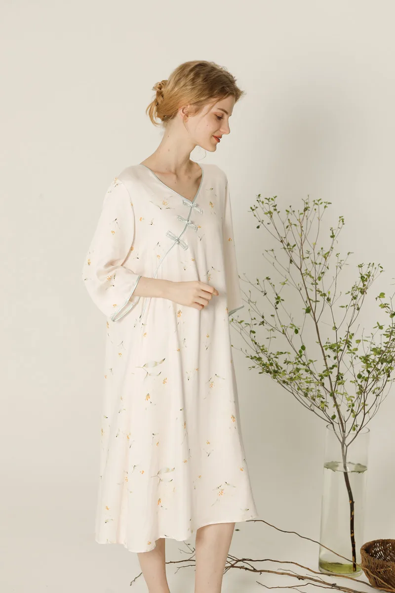 Summer 2022 Women's Nightgown Retro Country Style V-Neck Satin Elegant Buckle Skirt Home Shorts Nightdress Women Kawaii Pajamas