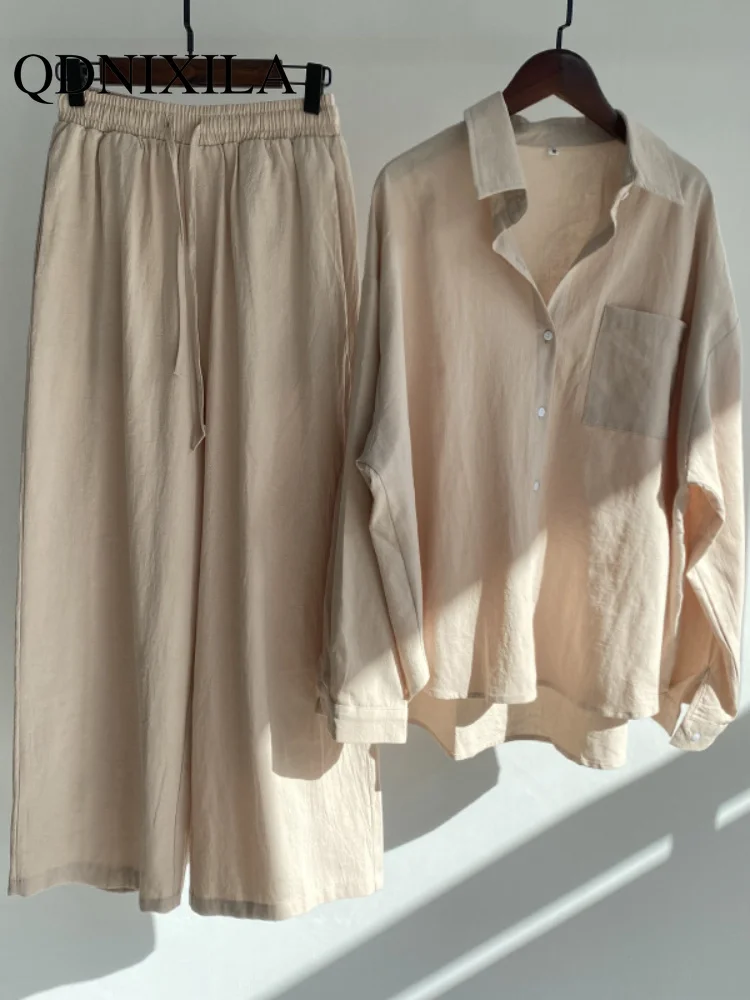 

Women's 2-piece Oversize Cotton and Linen Shirt Slacks Suit Women's Suit Set of Two Fashion Pieces for Women Women's Tracksuit
