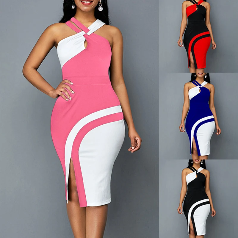 

Платье-миди женское с лямкой на шее, пикантная модная вечерняя одежда, элегантный облегающий жилет без рукавов с принтом в ретро стиле, с раз...