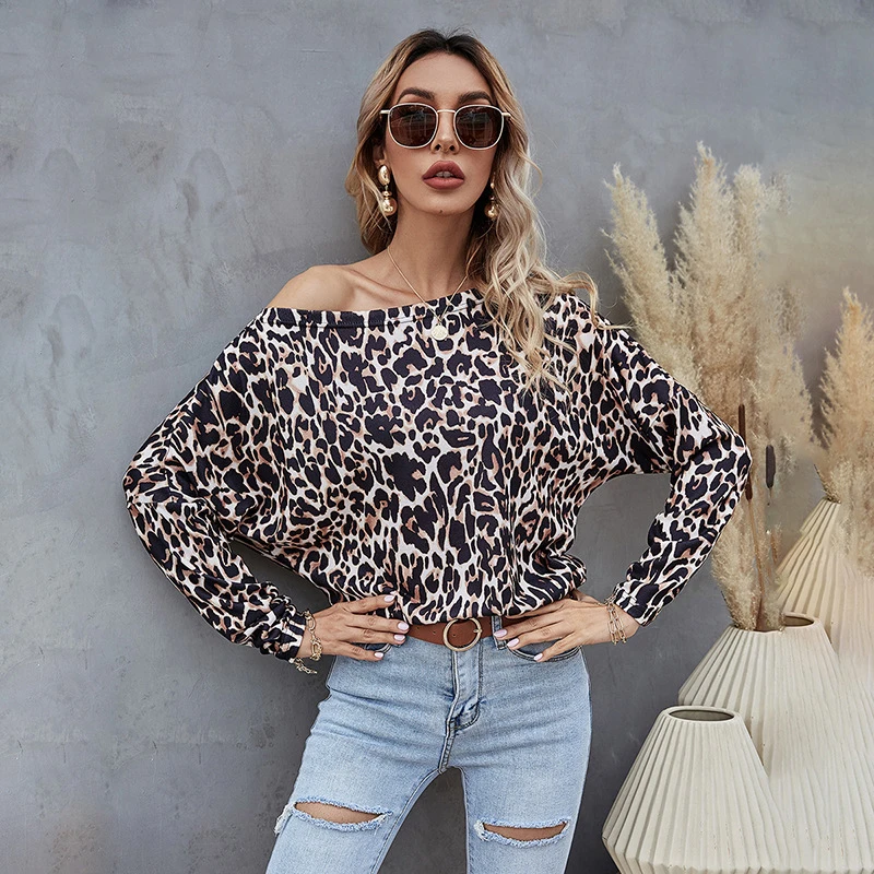 New Women Blouses Fashion Leopard Print Round Neck Blouse Autumn Long Sleeve Shirts Party Ladies Clothes Womens Blouses And Tops