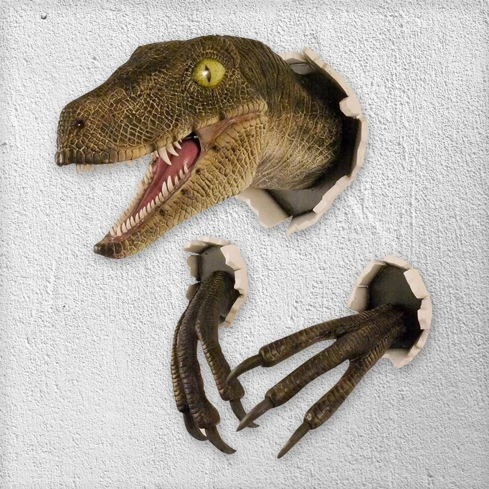 

1 Set Cartoon Funny Imitation Delicate Dinosaur Wall Statue Figurine Emulsion Wall Figurine Decorative Props