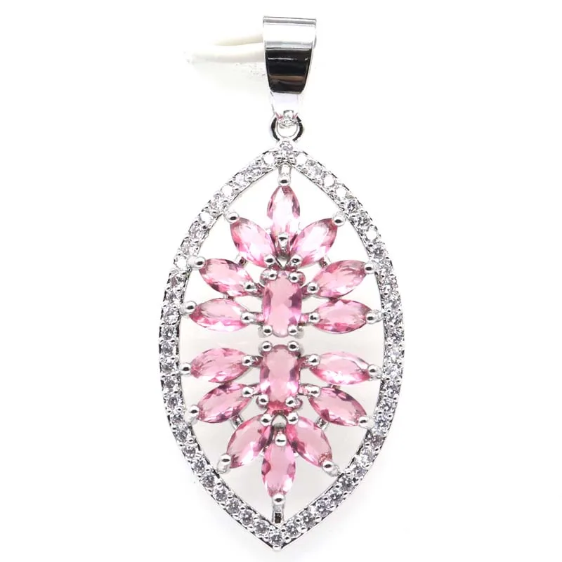 

41x19mm New Statement Jewelry for Women Silver Pendant Pink Tourmaline Wedding Eye Catching