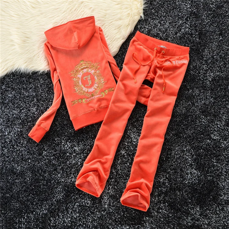 Juicy Apple Women's Tracksuit Brand Casual Fashion Velvet Fabric Tracksuits Velour Suit Female Track Suit Hoodies Tops and Pants
