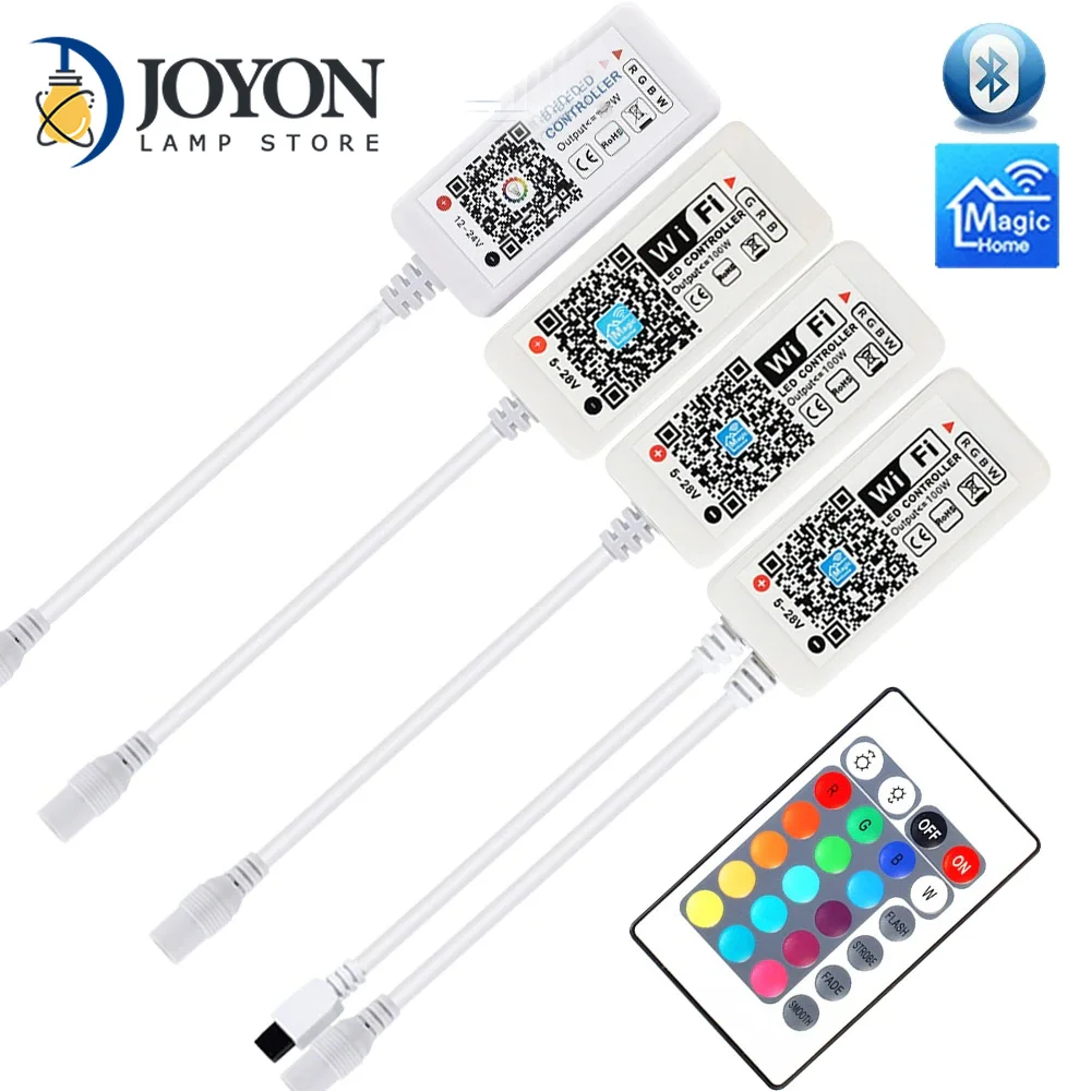 

DC12V RGBW/RGBWW Wifi LED Controller with IR 24Key Remote Control 5 Pin Link for RGBW LED Strip Lights