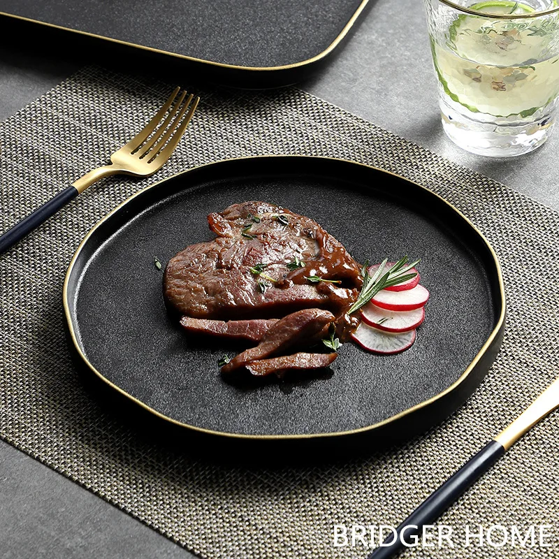 

Steak Western Dish Household Black Frosted Dish Japanese Ceramic Dish Phnom Penh Dish