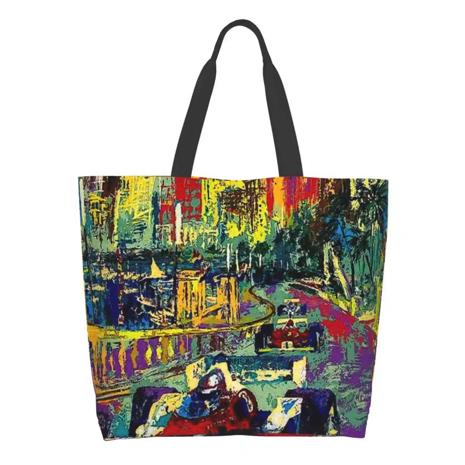 

"Monaco Grand Prix" Vintage Auto Racing Painting Print High Quality Large Size Tote Bag Monaco Grand Prix Psychedelic Abstract
