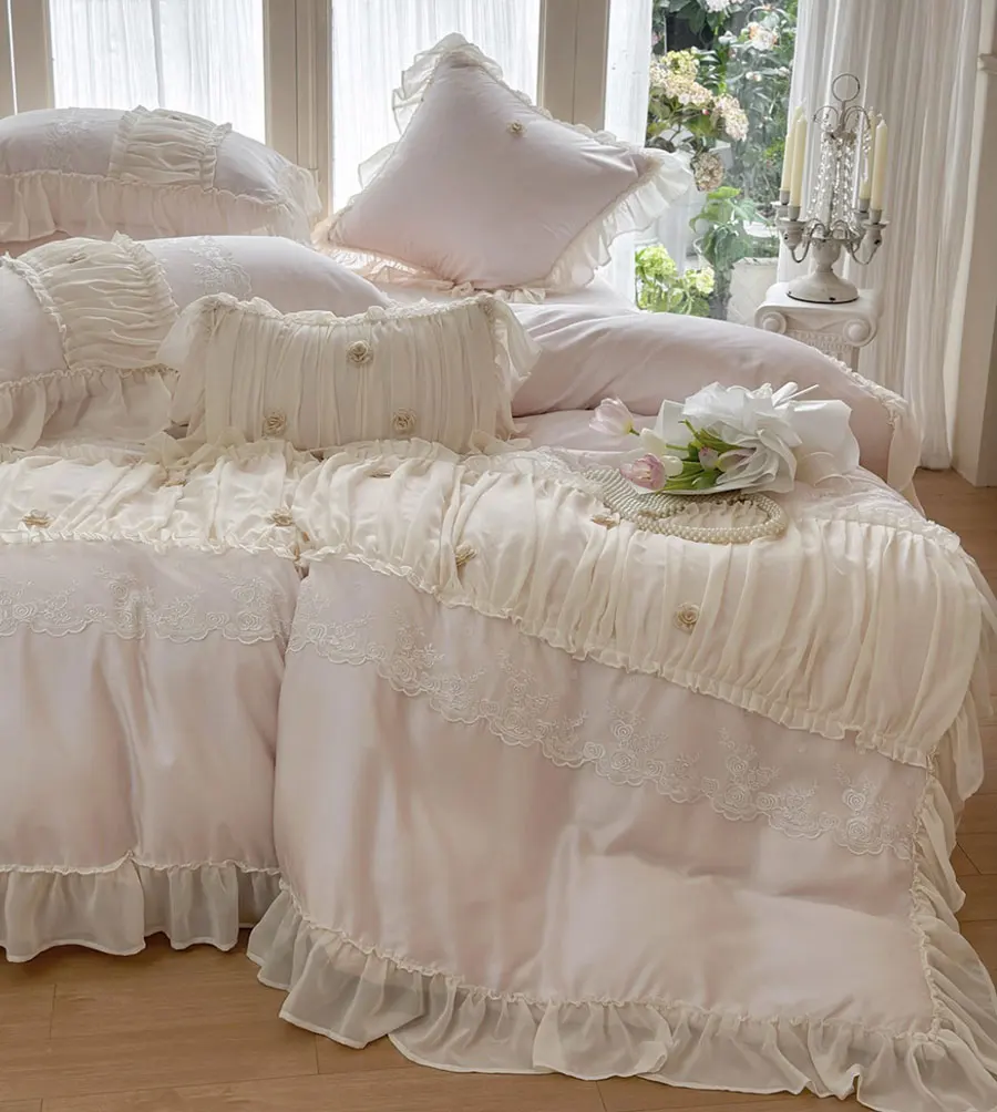 Романтический Комплект постельного белья для милых принцесс бежевая зеленая