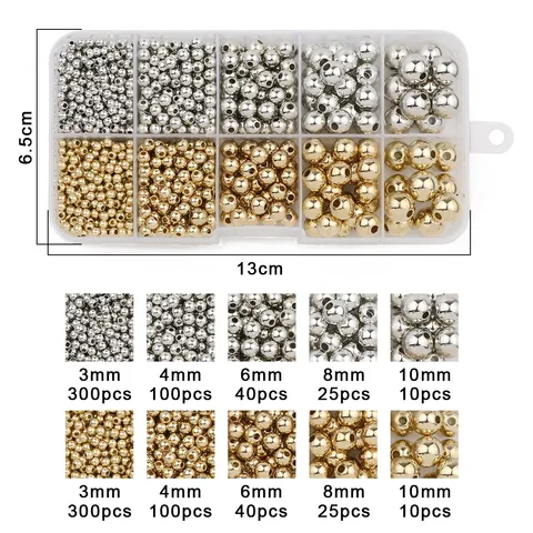 CCB Золотые/Серебряные Бусины 3-10 мм, 500 шт. для Ювелирных Изделий