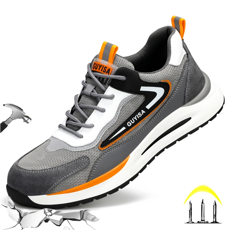 

Dian Sen New Summer Safety Shoes For Men Indestructible Light Breathable Sneaker Puncture Proof & Steel Toe Cap Platform Shoes