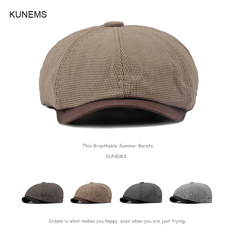 

KUNEMS Fashion Cotton Octagonal Hats Retro Berets Casual Peaked Cap for Man Plaid Newsboy Caps Bonnet Summer Sun Hat Gorras