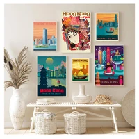 visit china hong kong travel canvas paintings vintage wall kraft posters coated wall stickers home decoration gift