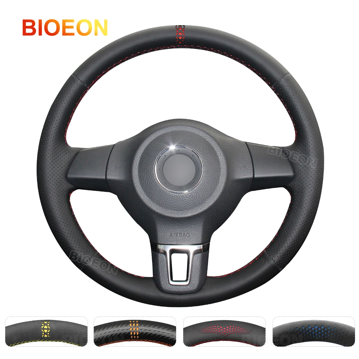 

BIOEON Steering Wheel Cover for Volkswagen VW Golf 6 VI Golf Plus Polo Tiguan Touran Caddy Jetta Black Artificial Leather Wrap
