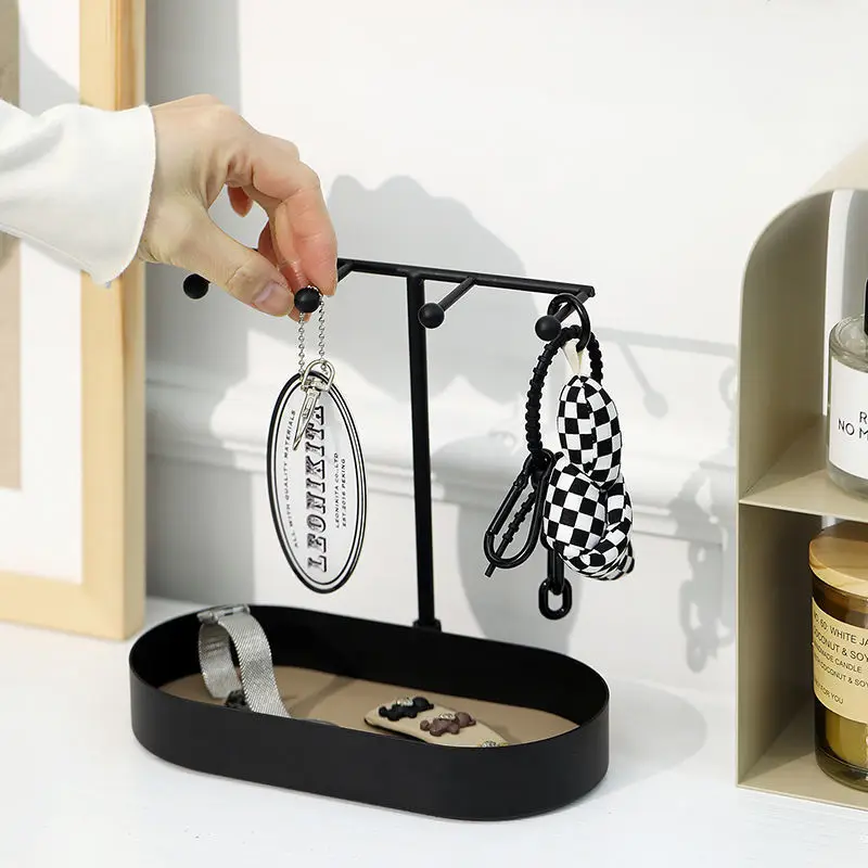 

Nordic Storage Tray Desktop Jewelry Display Stand Wrought Iron Oval Leather Pad Sundries Storage Box Home Organize Accessories