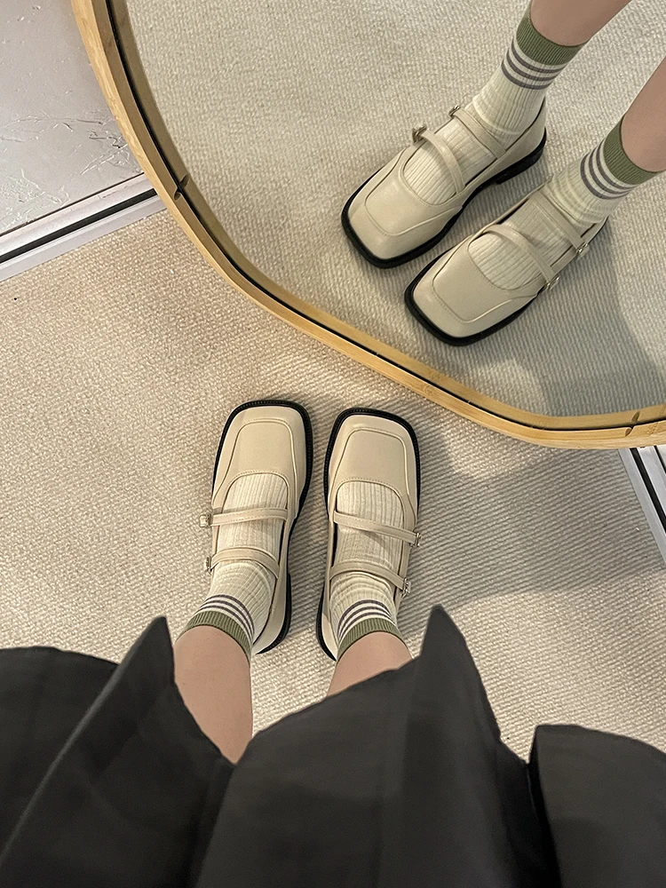 

Женские мягкие туфли с квадратным носком, удобные летние туфли из искусственной кожи на расширяющемся книзу каблуке, туфли мэри джейн в римском ретро-стиле, модель 2023 года