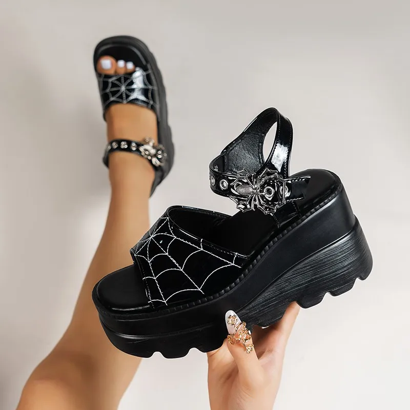 

New Women's Sandals Buckle Fashion Wedge Summer Open Toe Punk Gothic Cool Shoes Metal Trim Casual Platform Gladiator Sandal