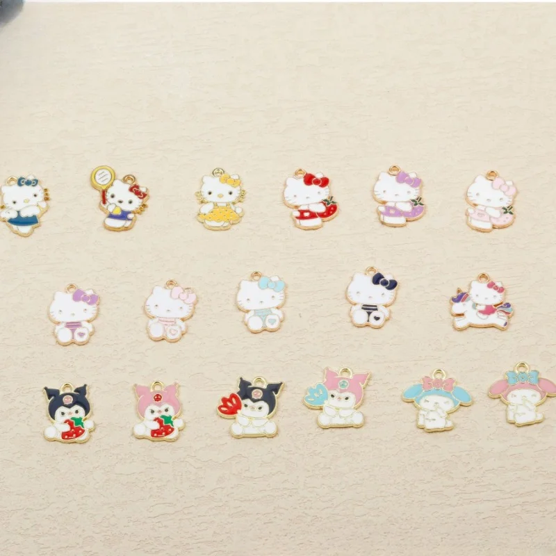 

10PCS Sanrio Cartoon Cute Character Hello Kitty Kuromi Diy Alloy Drip Oil Jewelry Accessories Necklace Bracelet Keychain Pendant