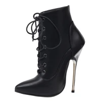 sexy ankle boots for women 14cm extreme high heel cross tied pointed toe fetish shoes unisex