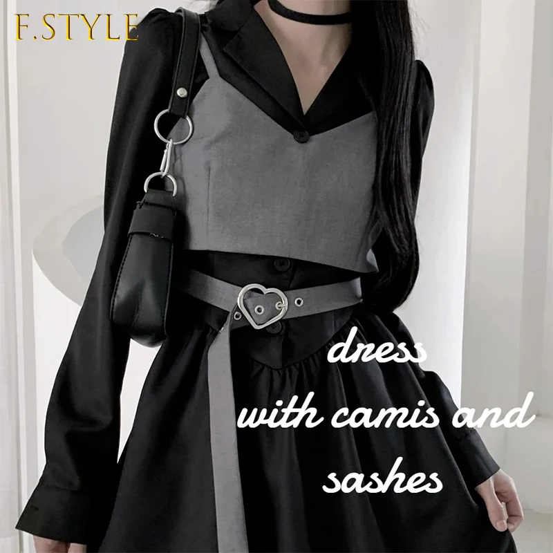 

Женское мини-платье с длинным рукавом, элегантное винтажное платье с отложным воротником в Корейском стиле, универсальная уличная одежда д...